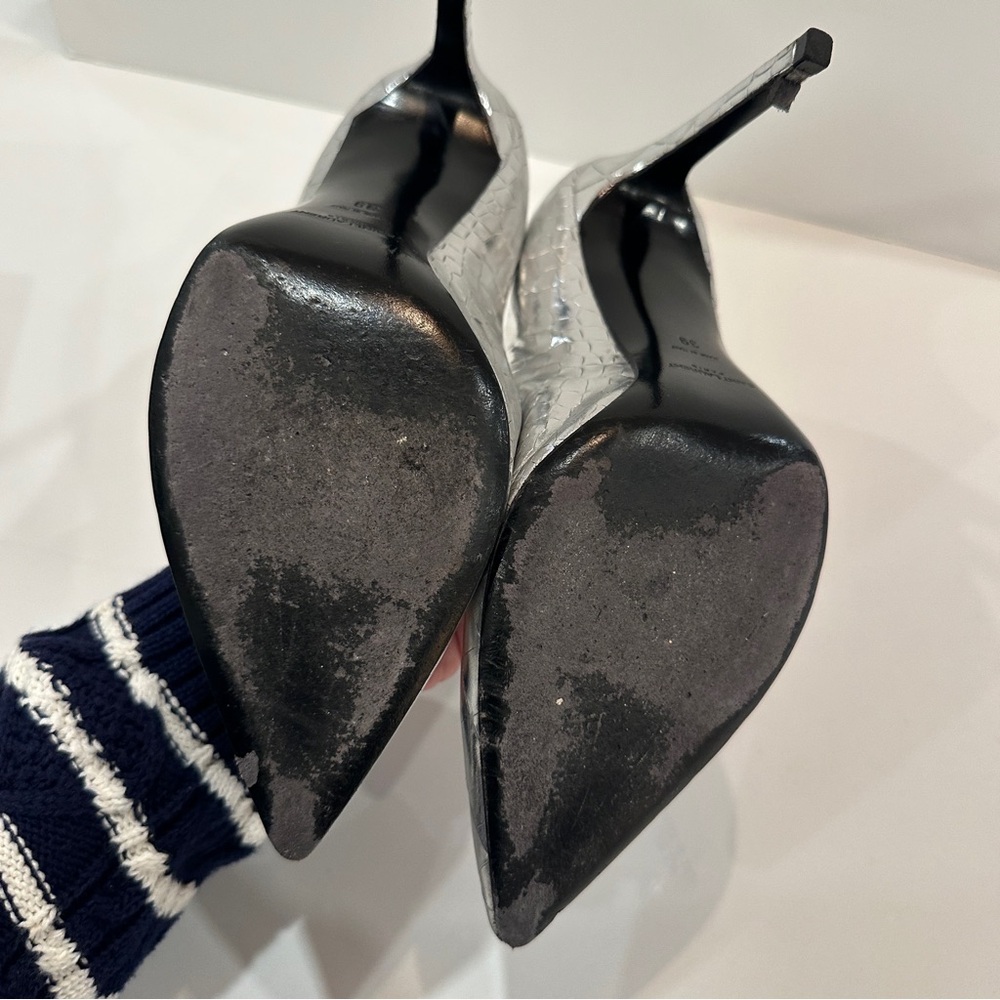 Yves Saint Laurent Paris Stiletto Pumps Sz 39 Silver Metallic Heels Texture - Picture 13 of 16